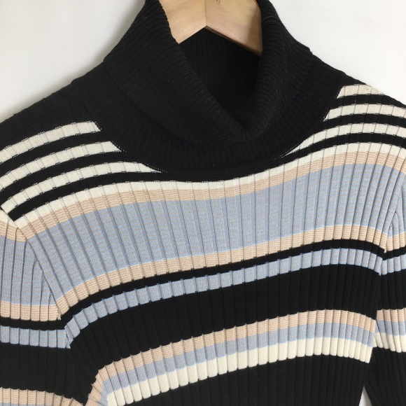 Y2K Ribbed Turtleneck Sweater Dress Women’s Size XL Black Blue Tan Almost Famous - Picture 5 of 11